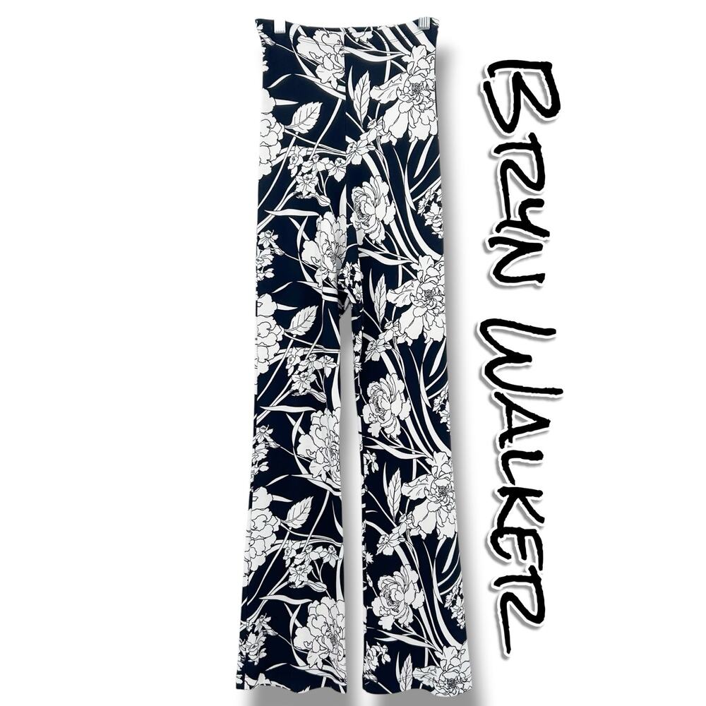 Bryn Walker Floral Print Modal Ponte Flare Pants XXS Black White High Waist